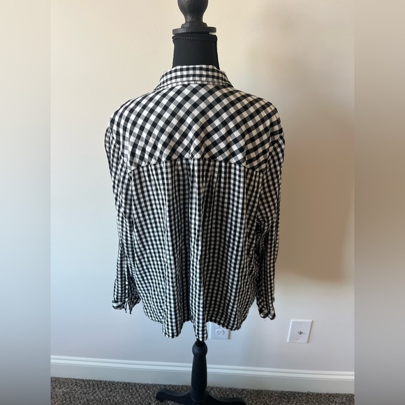 J. Jill Black and White Gingham Popover Collared Shirt Size XL - Picture 3 of 7